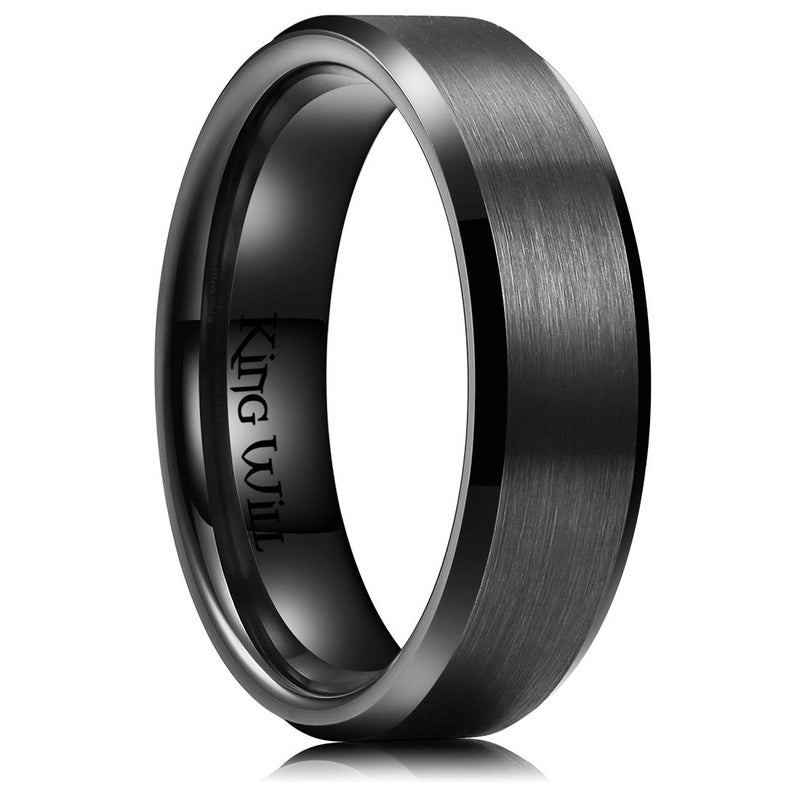 King Will Black Titanium Wedding Ring for Men Women-6mm Width Wedding Band Brushed Center Engagement Ring Beveled Edge Design Comfort Fit Size 8.5 - Image 1
