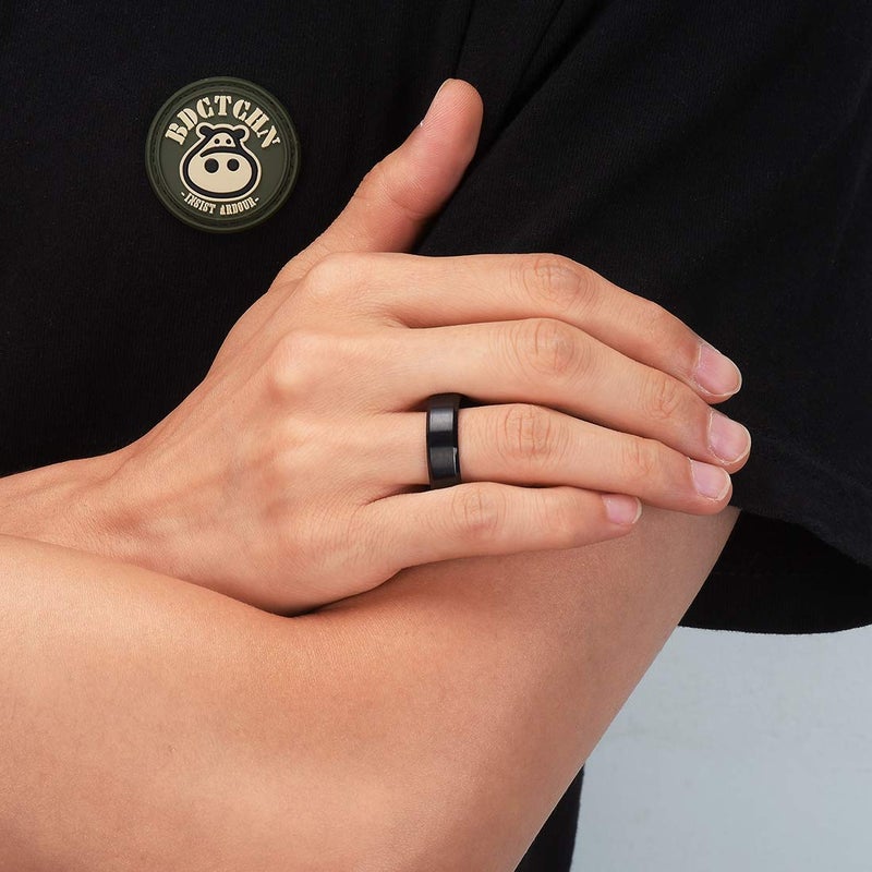 King Will Black Titanium Wedding Ring for Men Women-6mm Width Wedding Band Brushed Center Engagement Ring Beveled Edge Design Comfort Fit Size 8.5 - Image 4