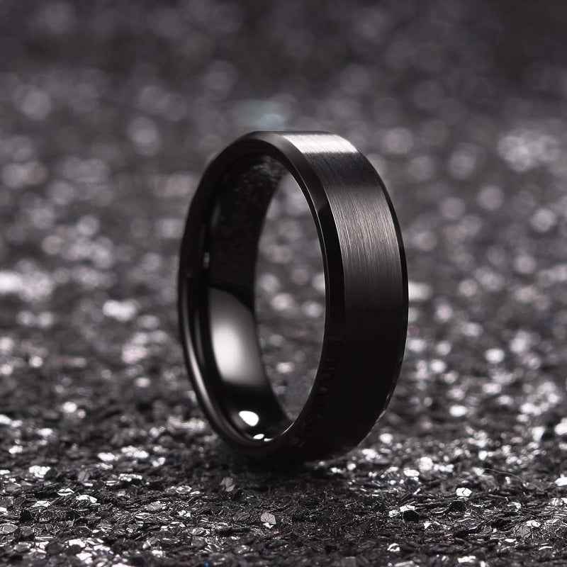 King Will Black Titanium Wedding Ring for Men Women-6mm Width Wedding Band Brushed Center Engagement Ring Beveled Edge Design Comfort Fit Size 8.5 - Image 3