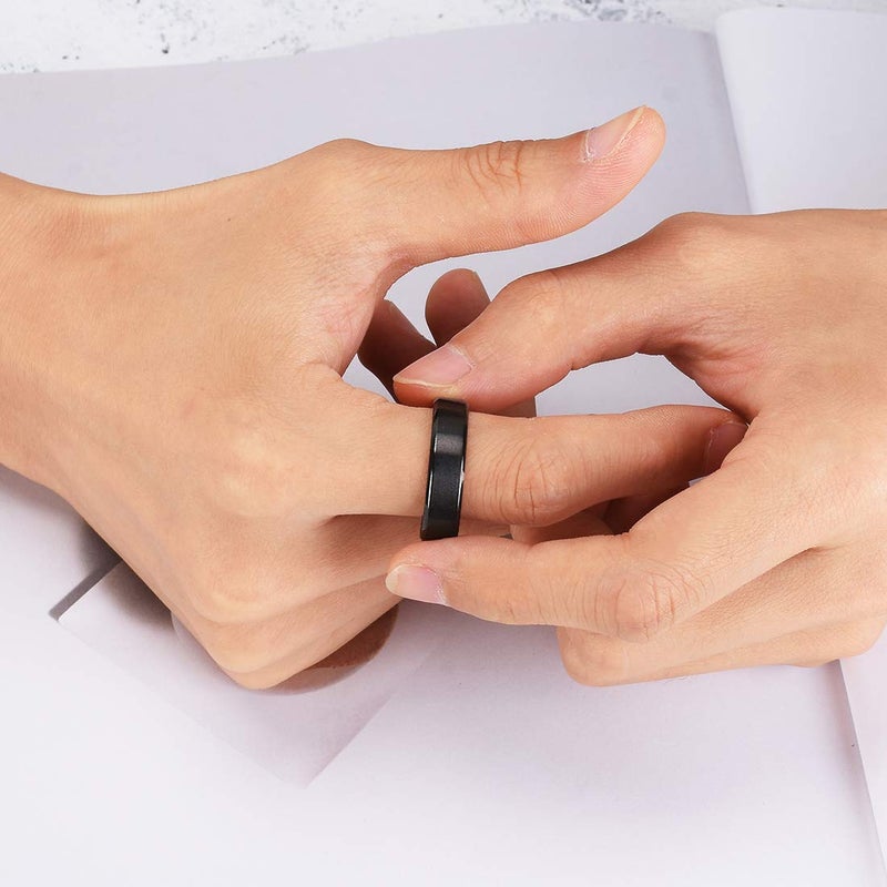 King Will Black Titanium Wedding Ring for Men Women-6mm Width Wedding Band Brushed Center Engagement Ring Beveled Edge Design Comfort Fit Size 8.5 - Image 5