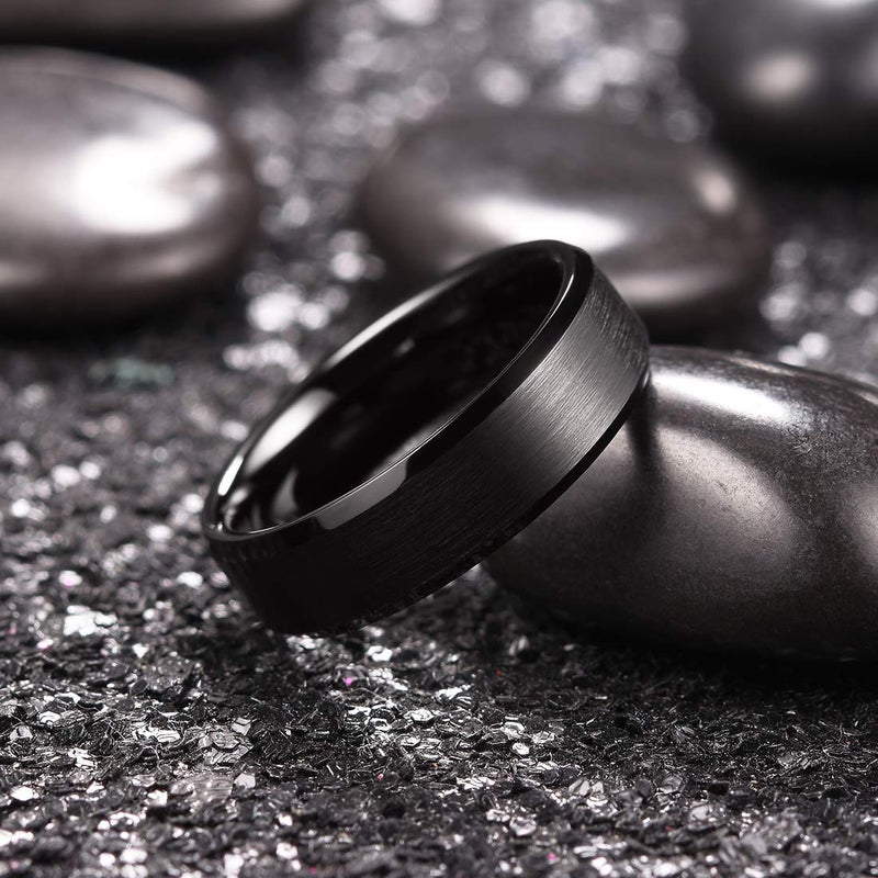 King Will Black Titanium Wedding Ring for Men Women-6mm Width Wedding Band Brushed Center Engagement Ring Beveled Edge Design Comfort Fit Size 8.5 - Image 2