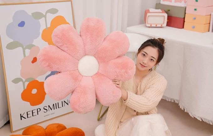 AVSHUB AVSHUB Plushy Sunflower Shaped Throw Pillows Cute Preppy Decorative Pillows Floor Cushion for Girls Bedroom Bed Room Couch Sofa Chair Decor 35CM PinkWhite  - Image 2