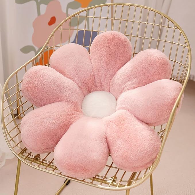 AVSHUB AVSHUB Plushy Sunflower Shaped Throw Pillows Cute Preppy Decorative Pillows Floor Cushion for Girls Bedroom Bed Room Couch Sofa Chair Decor 35CM PinkWhite  - Image 1
