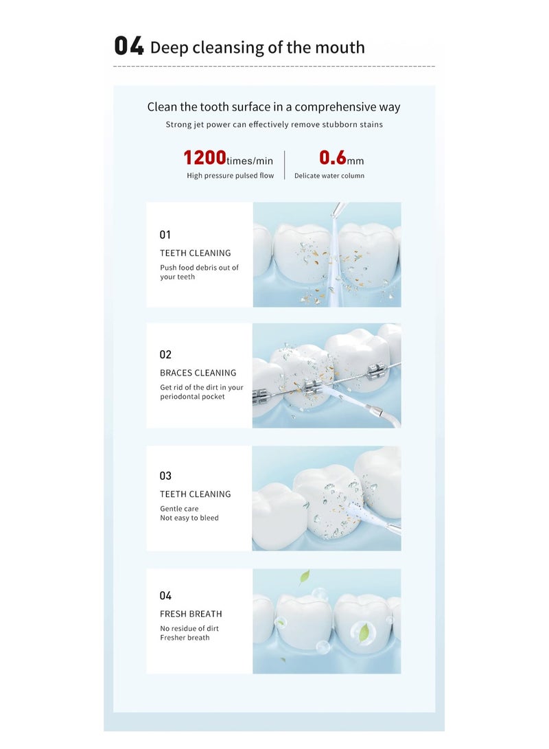 Cordless Water Flosser Mini Portable Oral Irrigator Telescopic Water Tank 4 Modes 4 Nozzles Unique Light IPX7 Waterproof Water Pick for Teeth Gums Braces Dental Care for Home Travel (White)