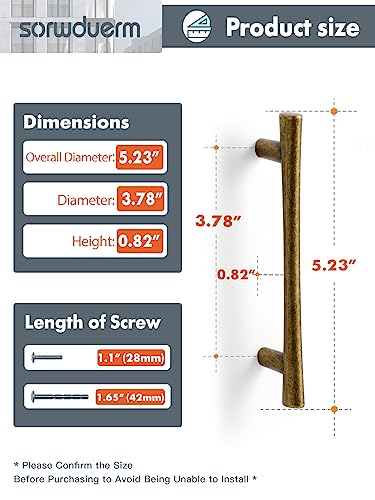 SORWDUERM Antique Brass Cabinet Handles 3.78" Hole Center Vintage Cabinet Pulls Retro Drawer Dresser Cupboard Wardrobe Furniture Hardware for Kitchen Bathroom and Bedroom Solid Zinc Alloy 10 Pack - Image 4