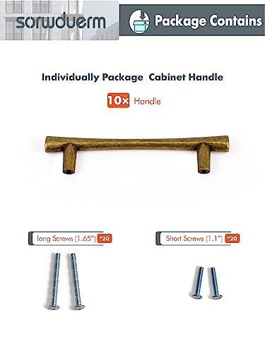 SORWDUERM Antique Brass Cabinet Handles 3.78" Hole Center Vintage Cabinet Pulls Retro Drawer Dresser Cupboard Wardrobe Furniture Hardware for Kitchen Bathroom and Bedroom Solid Zinc Alloy 10 Pack - Image 5