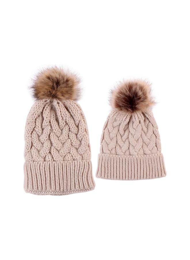 klarako 2PCS Mother&Baby Hat Parent-Child Hat Family Matching Cap Winter Warmer Knit Wool Beanie Ski Cap - Image 1