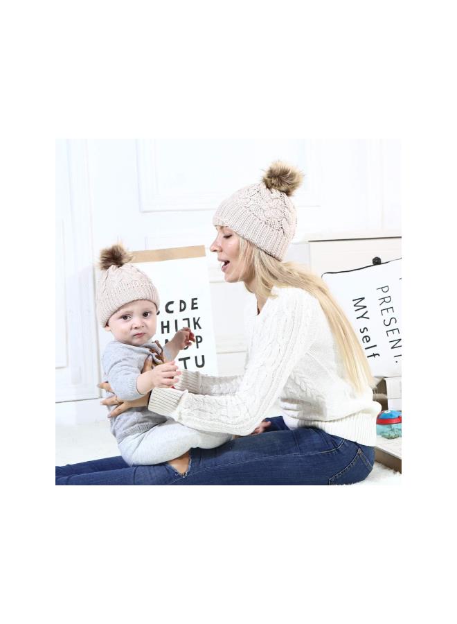 klarako 2PCS Mother&Baby Hat Parent-Child Hat Family Matching Cap Winter Warmer Knit Wool Beanie Ski Cap - Image 2