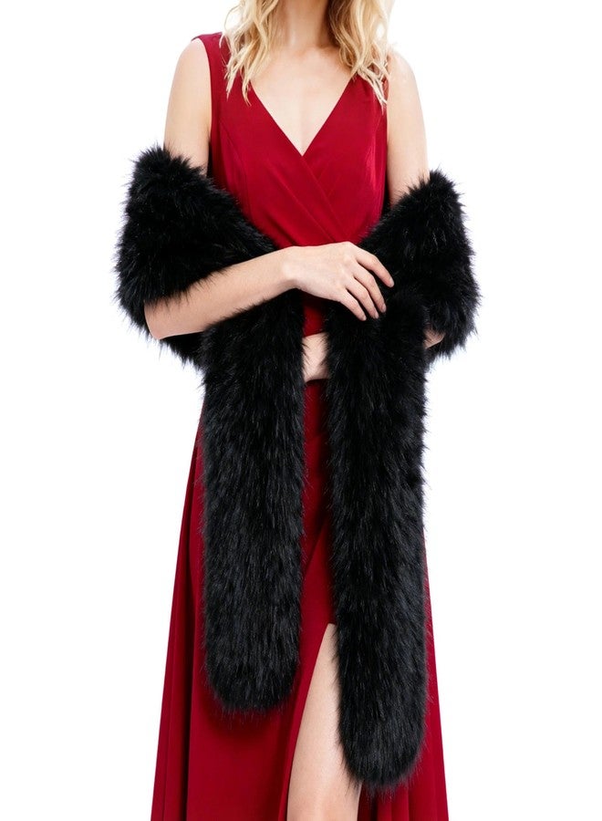 RainFlowwer Women's Faux Fur Collar Scarf Wrap, Black Cold Winter Warm Wrap Stole Shawl Shrug Neck Warmer - Image 1