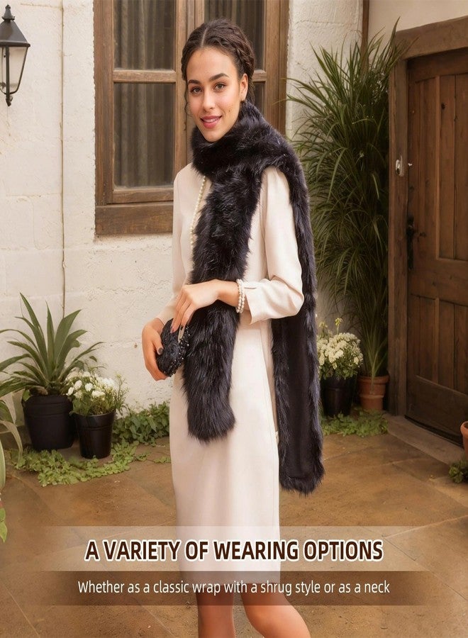 RainFlowwer Women's Faux Fur Collar Scarf Wrap, Black Cold Winter Warm Wrap Stole Shawl Shrug Neck Warmer - Image 5
