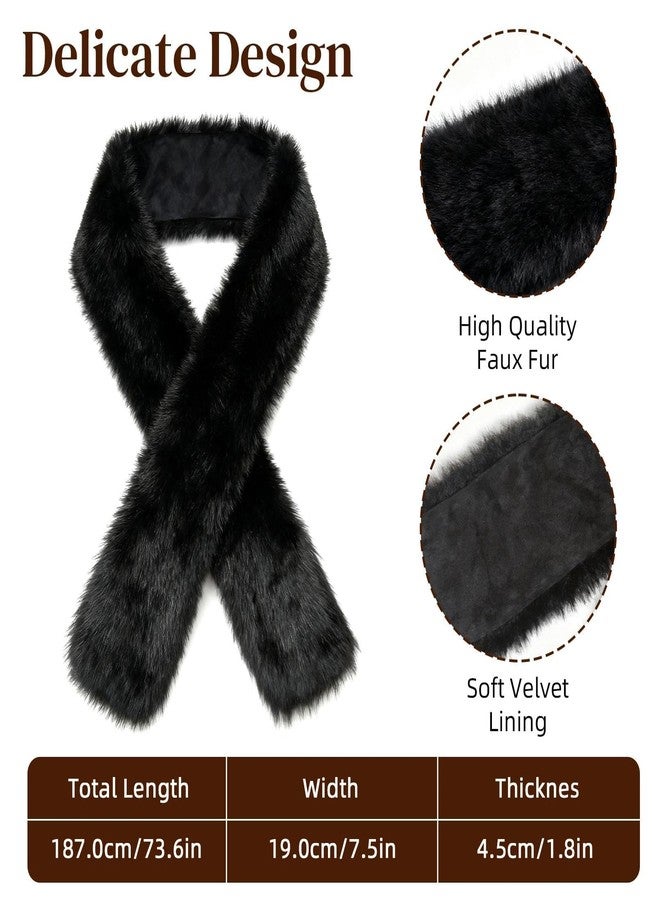 RainFlowwer Women's Faux Fur Collar Scarf Wrap, Black Cold Winter Warm Wrap Stole Shawl Shrug Neck Warmer - Image 2