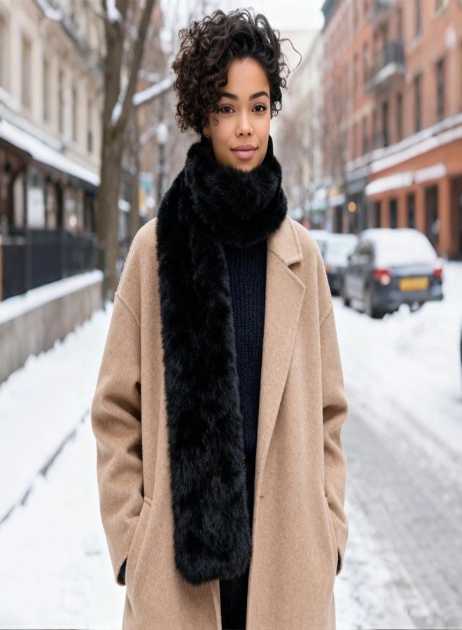RainFlowwer Women's Faux Fur Collar Scarf Wrap, Black Cold Winter Warm Wrap Stole Shawl Shrug Neck Warmer - Image 3