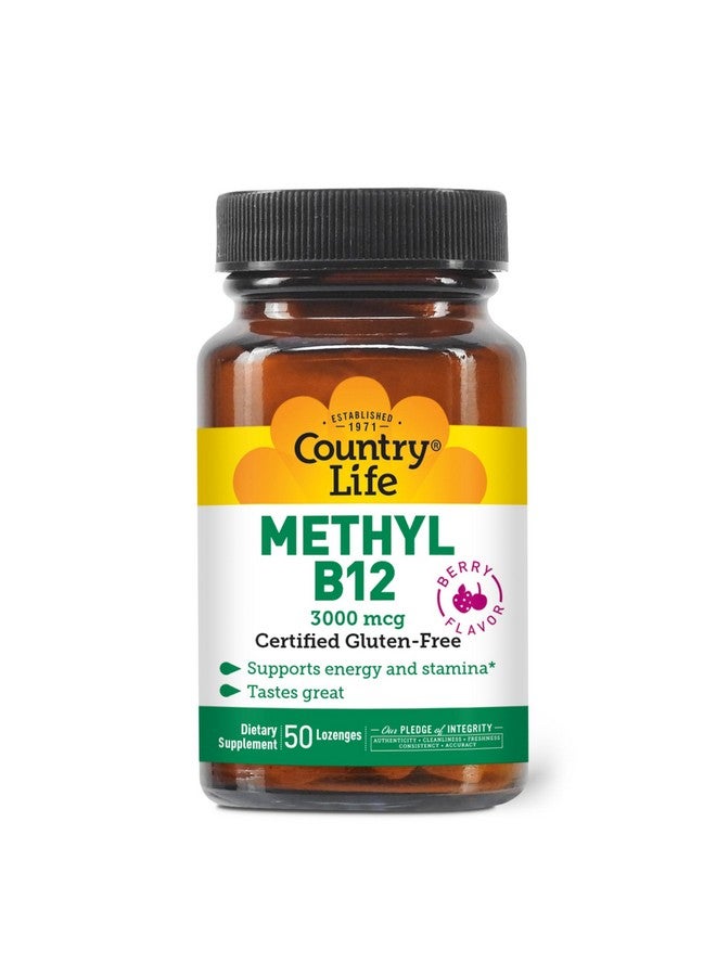 Country Life Methyl B-12 3000 mcg Lozenges, Vegan, Methylcobalamin for Energy and, Easily Absorbed, B12 Vitamin, Supports Energy Levels, Stamina & Metabolism, 50 Count - Image 1