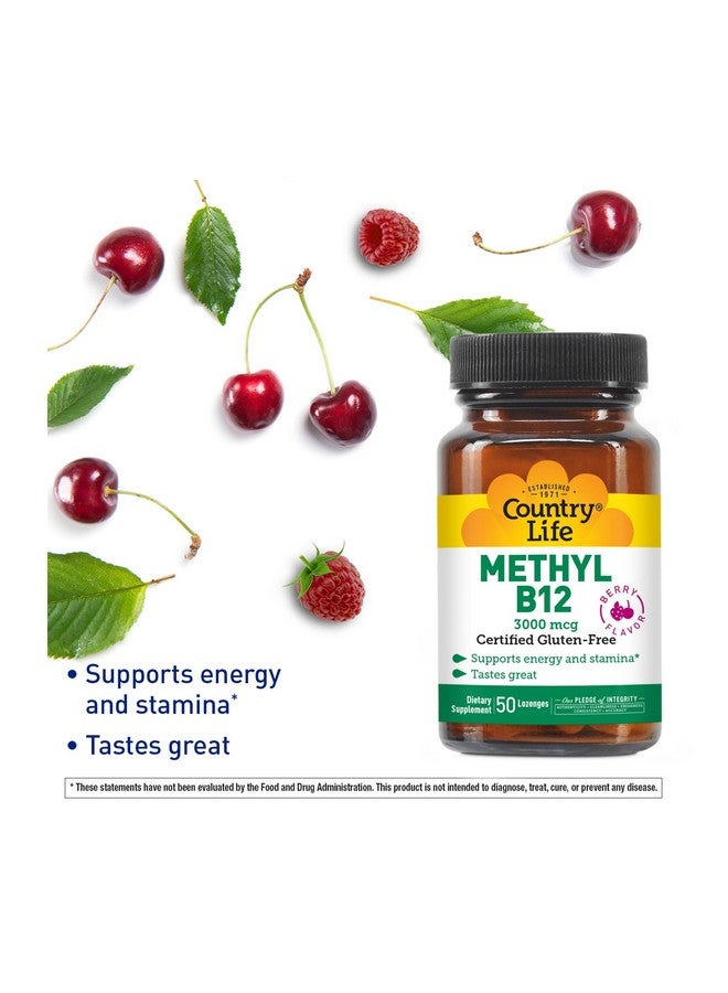 Country Life Methyl B-12 3000 mcg Lozenges, Vegan, Methylcobalamin for Energy and, Easily Absorbed, B12 Vitamin, Supports Energy Levels, Stamina & Metabolism, 50 Count - Image 4