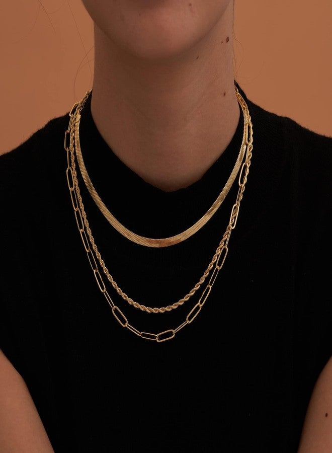 VAMA FASHIONS Premium Stainless Steel Herringbone, Rope & Paperclip Neck Chain Trendy & Western Necklace Chains for Women (14k Gold) - Image 4