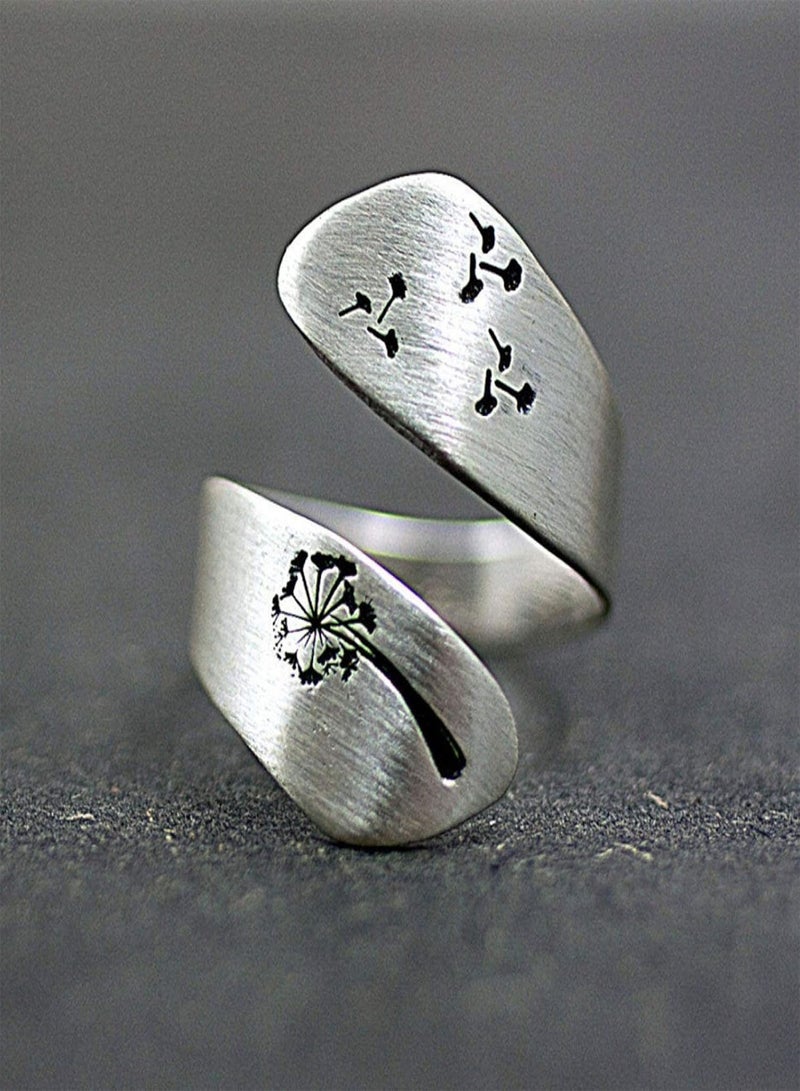 GGOOT Simple Women Dandelion Spiral Opening Finger Ring Adjustable Party Jewelry Gift - Silver - Flower  Vegetable  Fruit  Garden Plant - Image 2