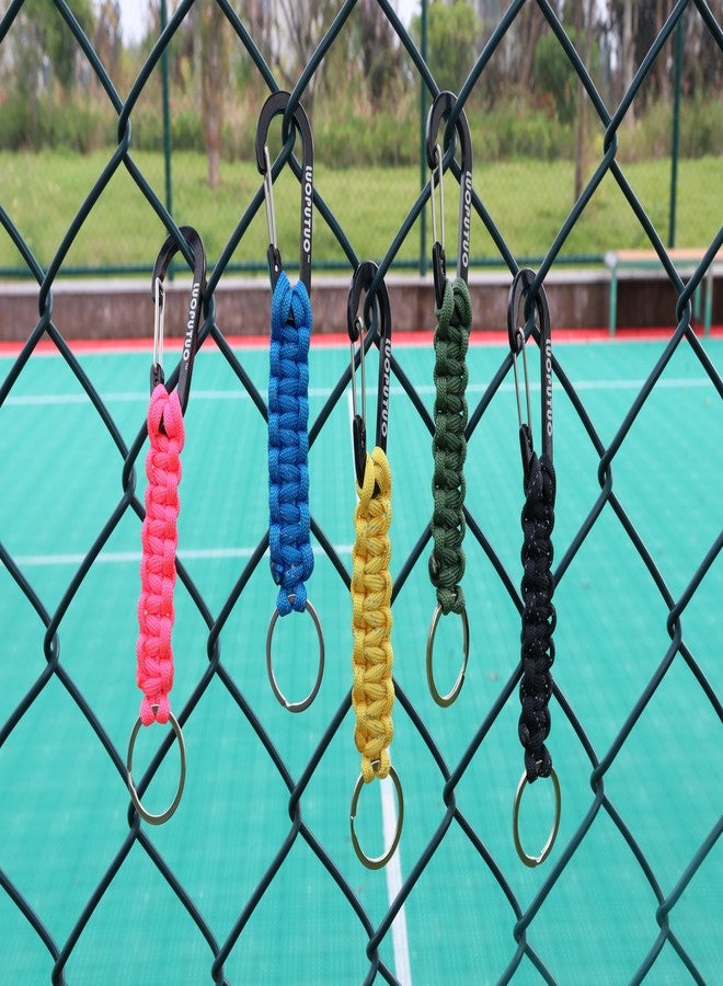 LUOPUTUO 6 Pcs Reflective Strip Paracord Keychain, Braided Paracord Keychain for Backpacks Camping Hiking (Single hook, 6 pcs, 2 Black+1 Pink+1 Blue+1 Yellow+1 Green) - Image 3