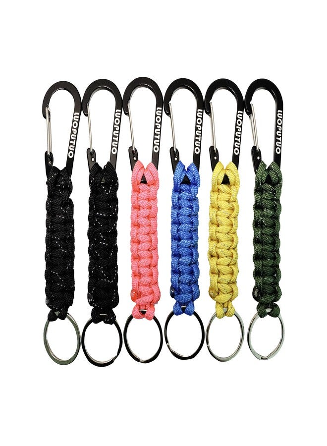 LUOPUTUO 6 Pcs Reflective Strip Paracord Keychain, Braided Paracord Keychain for Backpacks Camping Hiking (Single hook, 6 pcs, 2 Black+1 Pink+1 Blue+1 Yellow+1 Green) - Image 1