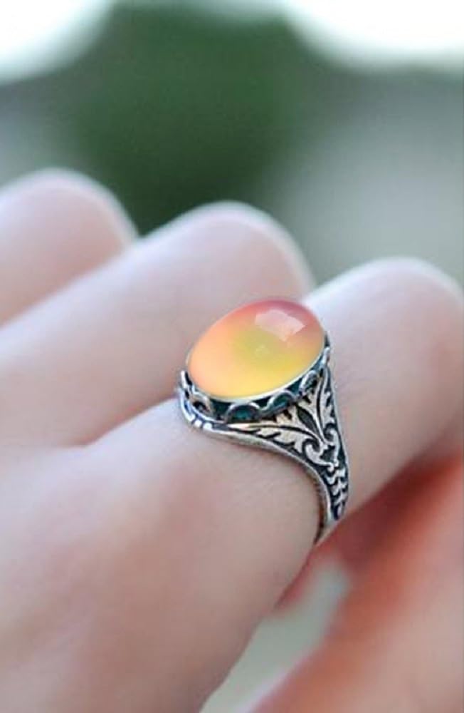 Mnyixsi Fashion Moon Stone Ring Mixed Color Changing Mood Rings for Halloween Costume Props Birthday Party Favors Handmade Dainty Silver Gemstone Ring Cute Mood Lucky Jewelry for Women Size 8 - Image 1