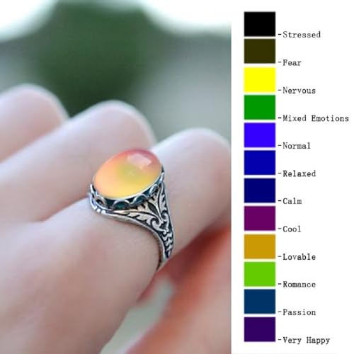 Mnyixsi Fashion Moon Stone Ring Mixed Color Changing Mood Rings for Halloween Costume Props Birthday Party Favors Handmade Dainty Silver Gemstone Ring Cute Mood Lucky Jewelry for Women Size 8 - Image 3