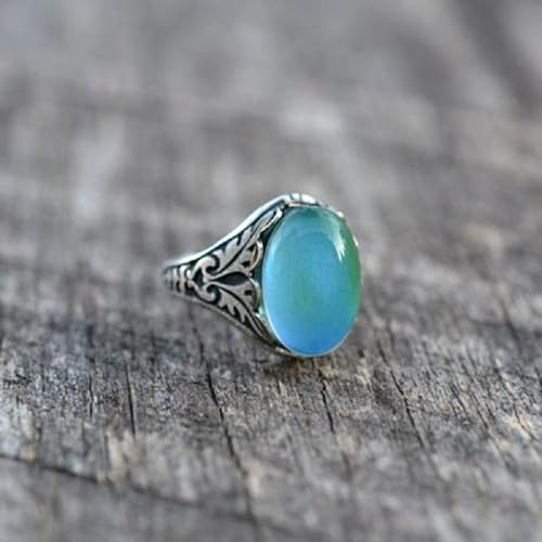Mnyixsi Fashion Moon Stone Ring Mixed Color Changing Mood Rings for Halloween Costume Props Birthday Party Favors Handmade Dainty Silver Gemstone Ring Cute Mood Lucky Jewelry for Women Size 8 - Image 4