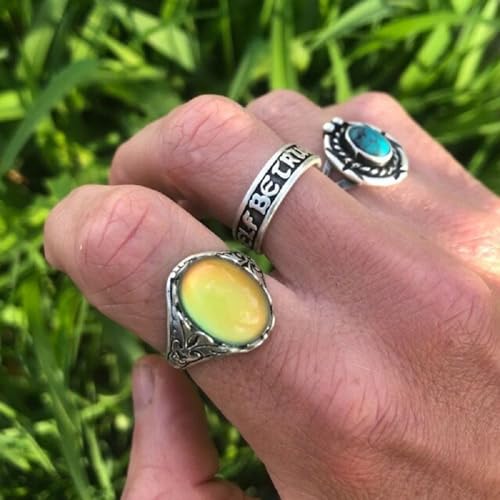 Mnyixsi Fashion Moon Stone Ring Mixed Color Changing Mood Rings for Halloween Costume Props Birthday Party Favors Handmade Dainty Silver Gemstone Ring Cute Mood Lucky Jewelry for Women Size 8 - Image 5