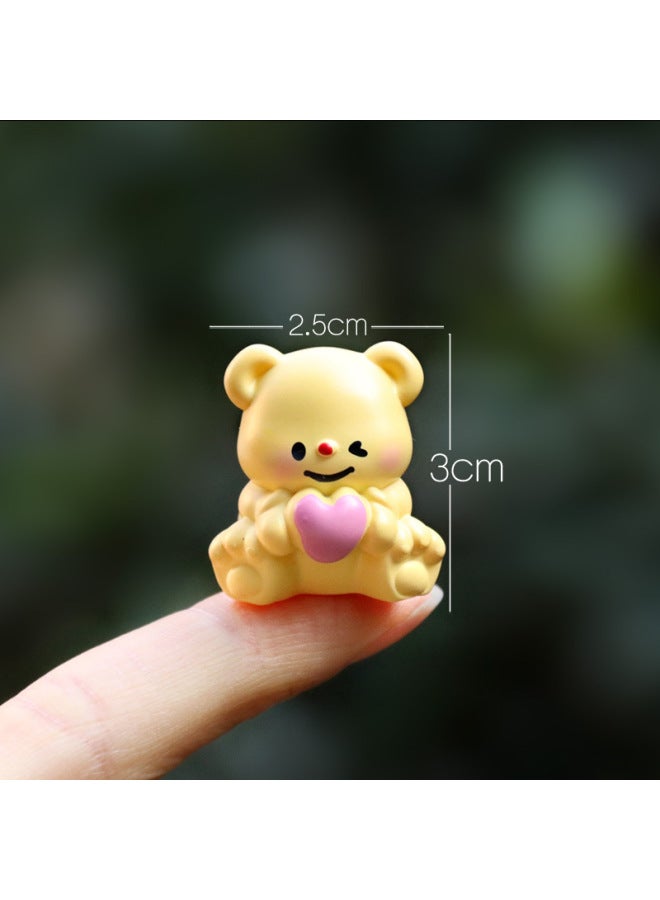 Cute Mini Yellow Bear Hand-made Model Small Doll Micro Landscape Decorations Creative Car Desktop Small Ornaments-Color:Hug The Love Bear  - Image 1