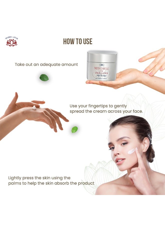 MITCHELL USA Night Therapy Anti Aging Night Cream Reduces Wrinkles, Hydrates Skin & Improves Skin's Texture Lotus Seeds Extract, Brahmi Extract & Cocoa Butter for Unisex All Skin Type, 50g - Image 3