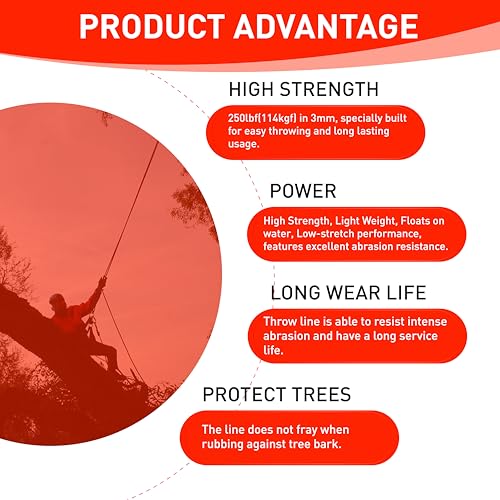 X MONSTER Throw Line 1/8" X 200＇ 100% Polyethylene Rope for Arborists, Tree Climbing, High Limb Throwing, Outdoor Utility Cord (Orange, 200) - Image 3