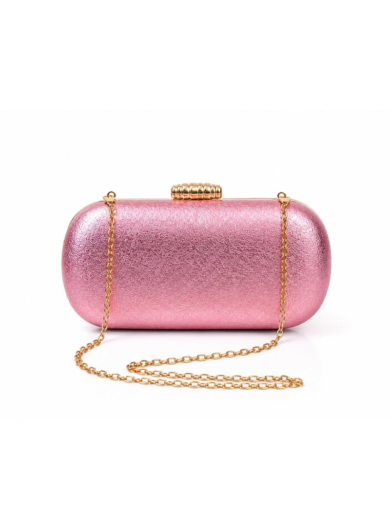 JOHN PAULS Women's Luxury Evening PinkGlow Handmade Clutch Bag with Gold Chain Strap | Elegant Party Clutch Purse for Wedding, Bridal, Prom & Cocktail Events | Designer Style Handbag, Formal Evening Purse & Wedding Guest Bag - Image 1