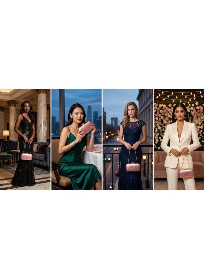 JOHN PAULS Women's Luxury Evening PinkGlow Handmade Clutch Bag with Gold Chain Strap | Elegant Party Clutch Purse for Wedding, Bridal, Prom & Cocktail Events | Designer Style Handbag, Formal Evening Purse & Wedding Guest Bag - Image 2