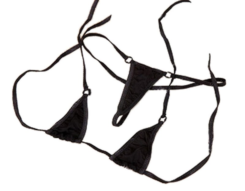 LinvMe Women's Extreme Sexy Hot Silk Micro Bikinis Set Mini Thong Swimwear Black