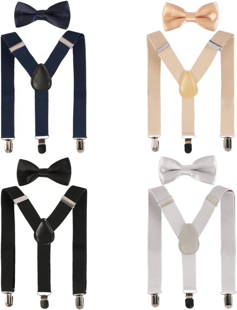 kilofly 4 Sets Boys Pre-tied Adjustable Neck Bow Ties + Elastic Suspenders Pack - Image 1