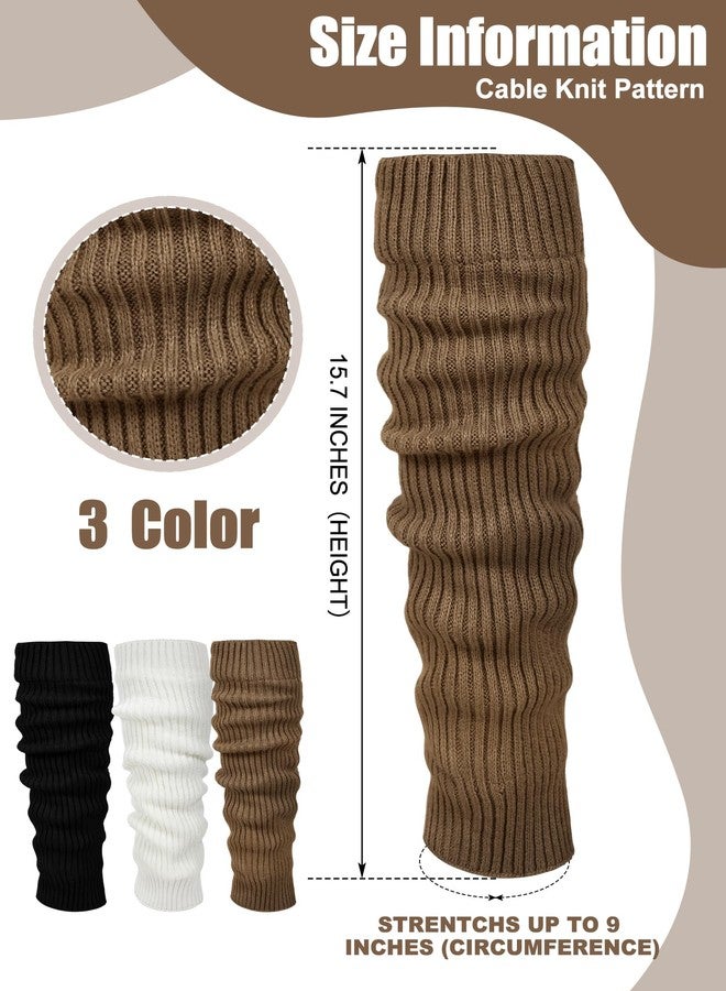 Chuarry 3 Pairs Winter Fleece Lined Leg Warmer for Women Skating Leg Warmer Long Boot Socks for Women Skating Every Day Wear, White, Black,khaki, One size - Image 4