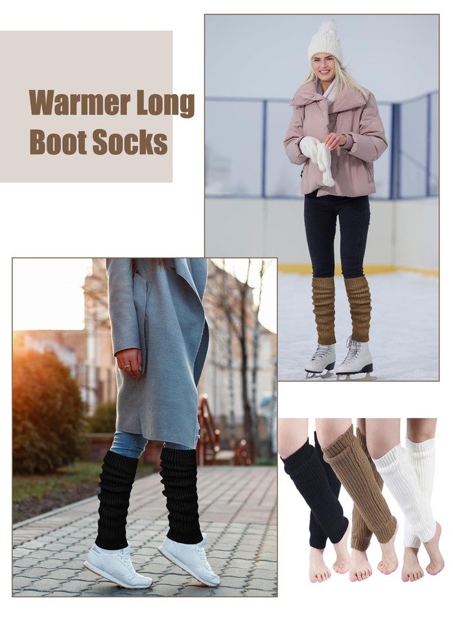 Chuarry 3 Pairs Winter Fleece Lined Leg Warmer for Women Skating Leg Warmer Long Boot Socks for Women Skating Every Day Wear, White, Black,khaki, One size - Image 5