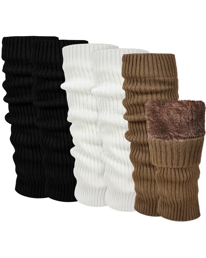 Chuarry 3 Pairs Winter Fleece Lined Leg Warmer for Women Skating Leg Warmer Long Boot Socks for Women Skating Every Day Wear, White, Black,khaki, One size - Image 1