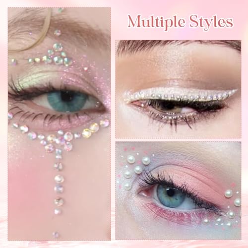 TecoKart® Rhinestone Stickers Set – Shiny Gem & Pearl Stickers for Hair Decoration, Face Glitter & Nail, Sparkly Stone Stickers for Craft, DIY Makeup & Party Look - Image 4
