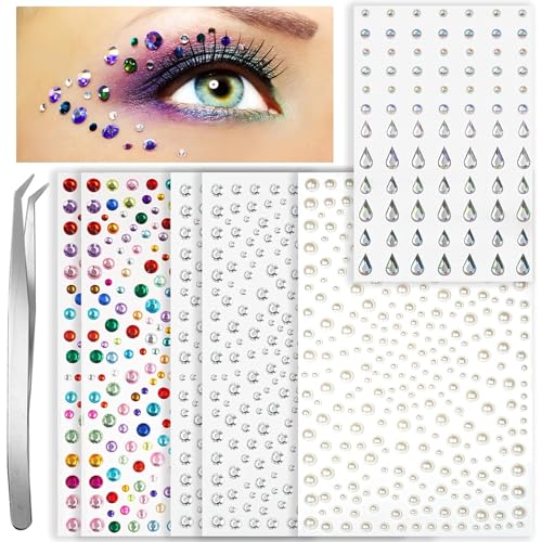 TecoKart® Rhinestone Stickers Set – Shiny Gem & Pearl Stickers for Hair Decoration, Face Glitter & Nail, Sparkly Stone Stickers for Craft, DIY Makeup & Party Look - Image 1