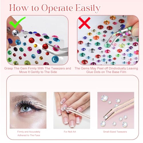 TecoKart® Rhinestone Stickers Set – Shiny Gem & Pearl Stickers for Hair Decoration, Face Glitter & Nail, Sparkly Stone Stickers for Craft, DIY Makeup & Party Look - Image 3