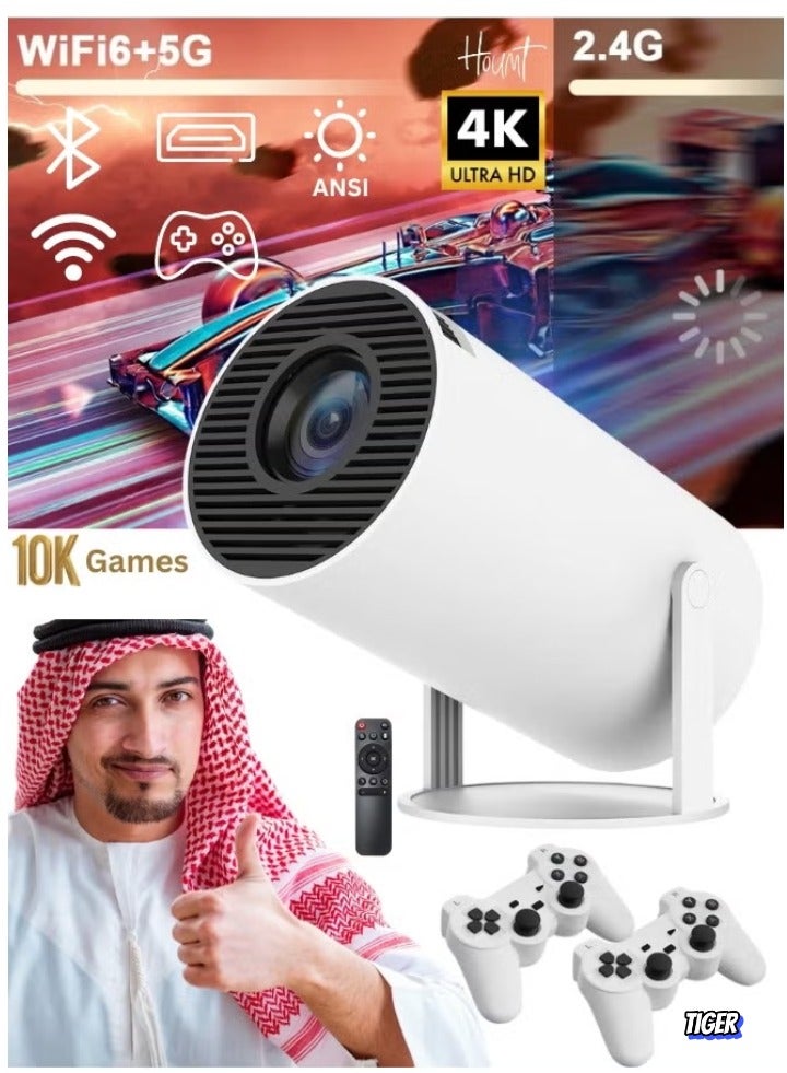 TIGER 4K Gaming Projector 2-in-1 with Gaming Console – 64GB Retro Games, 10,000 Classic Games, 1080P Portable Smart Projector with WiFi 6 & BT 5.0 – Compatible with Android, iOS, TV Box, HDMI, USB, PS4, Game Controller for Ultimate Entertainment  - Image 1