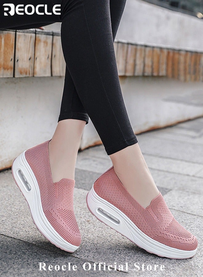 REOCLE Women's Walking Shoes Slip On Casual Mesh-Comfortable Athletic Breathable Sneakers Thick-Soled Heightened Air Cushion Sports Shoes - Image 2