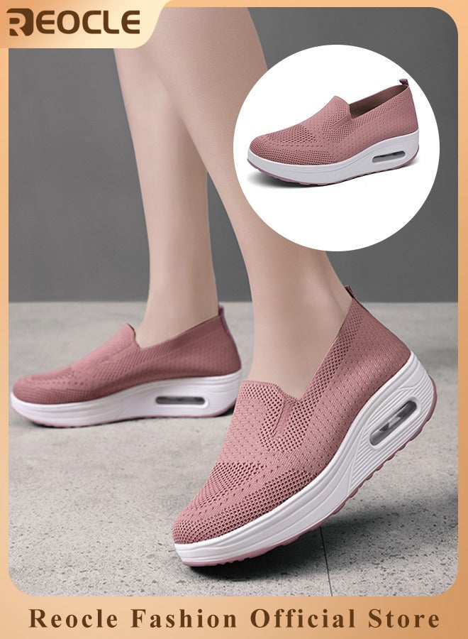 REOCLE Women's Walking Shoes Slip On Casual Mesh-Comfortable Athletic Breathable Sneakers Thick-Soled Heightened Air Cushion Sports Shoes - Image 1