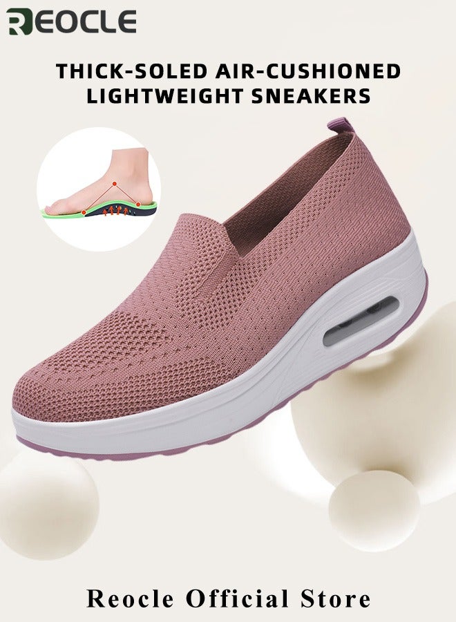 REOCLE Women's Walking Shoes Slip On Casual Mesh-Comfortable Athletic Breathable Sneakers Thick-Soled Heightened Air Cushion Sports Shoes - Image 3