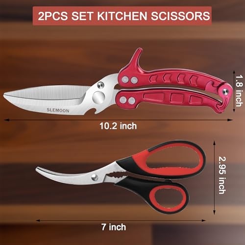 SLEMOON Heavy Duty Poultry Shears Kitchen Salad Scissors for Chicken Turkey Meat Herb Vegetable 2pcs set Burgundy - Image 5