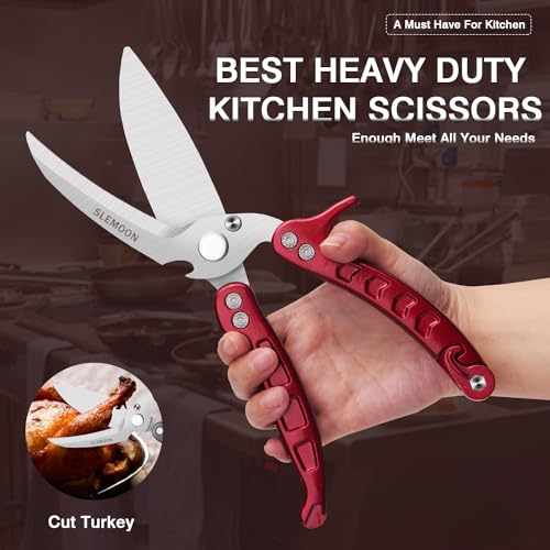 SLEMOON Heavy Duty Poultry Shears Kitchen Salad Scissors for Chicken Turkey Meat Herb Vegetable 2pcs set Burgundy - Image 2