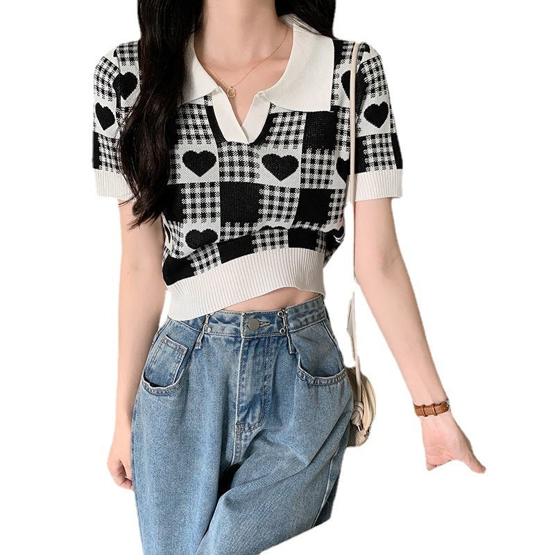 Chic Slim-Fit Knit Polo Tee for Women Black  - Image 3