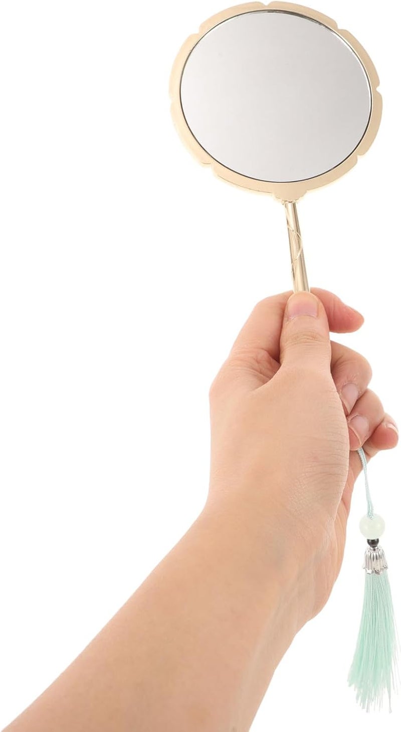 GALPADA Vintage Handheld Tassel Mirror with Handle Small Portable Pocket Hair and Makeup Vanity Mirror for Women for Travel and Personal Use - Image 3