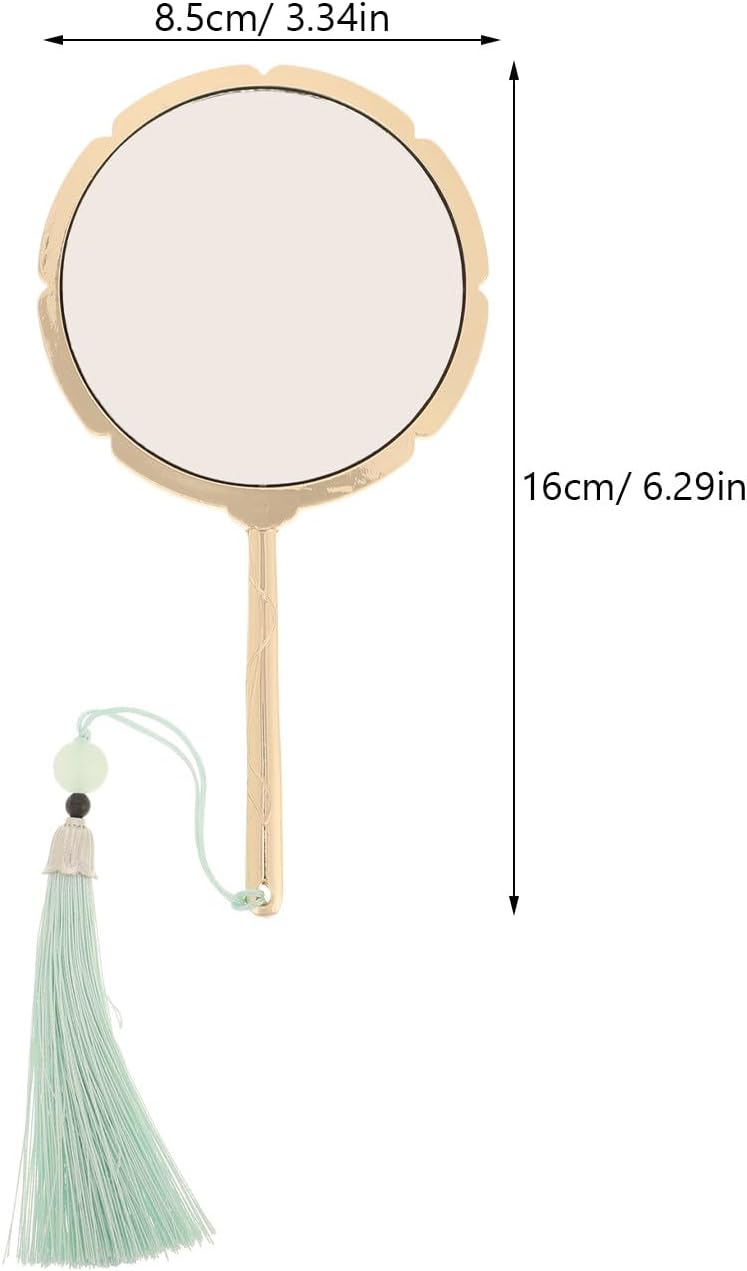 GALPADA Vintage Handheld Tassel Mirror with Handle Small Portable Pocket Hair and Makeup Vanity Mirror for Women for Travel and Personal Use - Image 2
