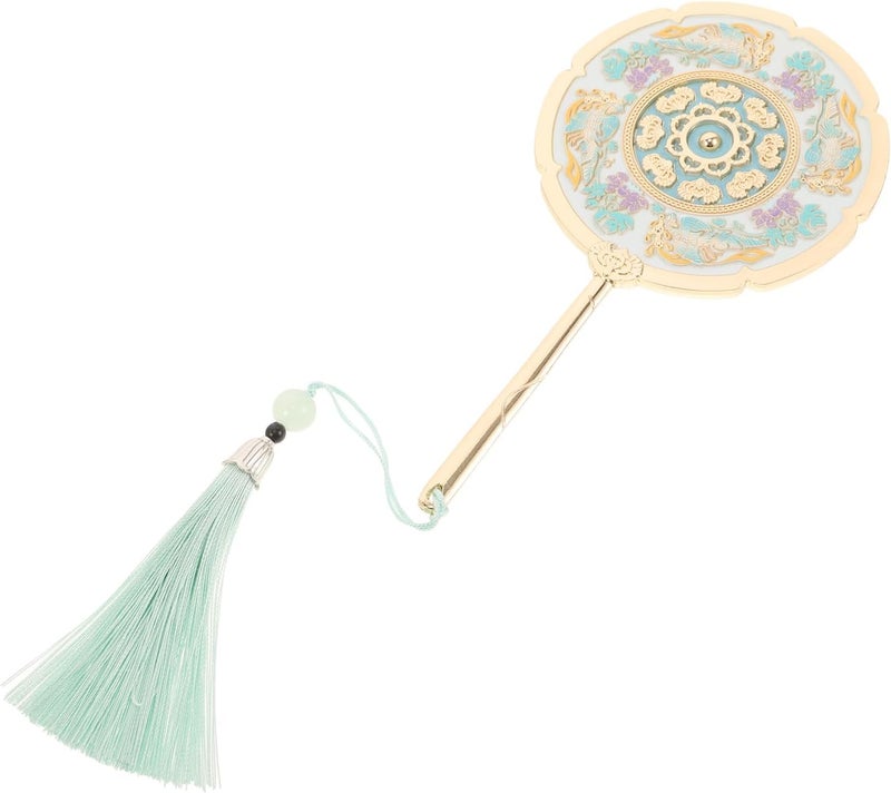 GALPADA Vintage Handheld Tassel Mirror with Handle Small Portable Pocket Hair and Makeup Vanity Mirror for Women for Travel and Personal Use - Image 1