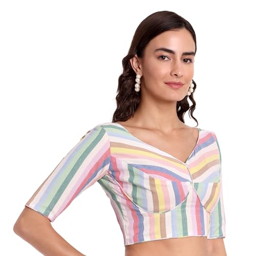 JISB Women's Sweet Heart Neck Saree Blouse (36, White) - Image 2